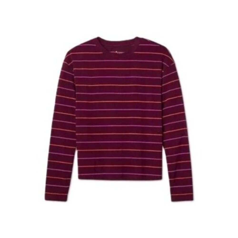 A New Day Burgundy w/ Pink & Orange Thin Stripes LS Soft Cotton Tee -- Small 4-6 - Picture 4 of 7
